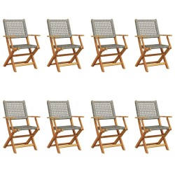 Chaises de jardin pliantes lot de 8 gris poly rotin bois massif 648658648658