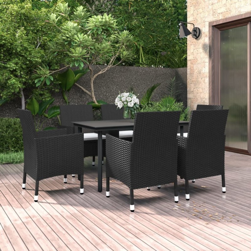 Ensemble à manger de jardin coussins 7 pcs Résine tressée Verre 648659648659