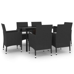 Ensemble à manger de jardin coussins 7 pcs Résine tressée Verre 648659648659