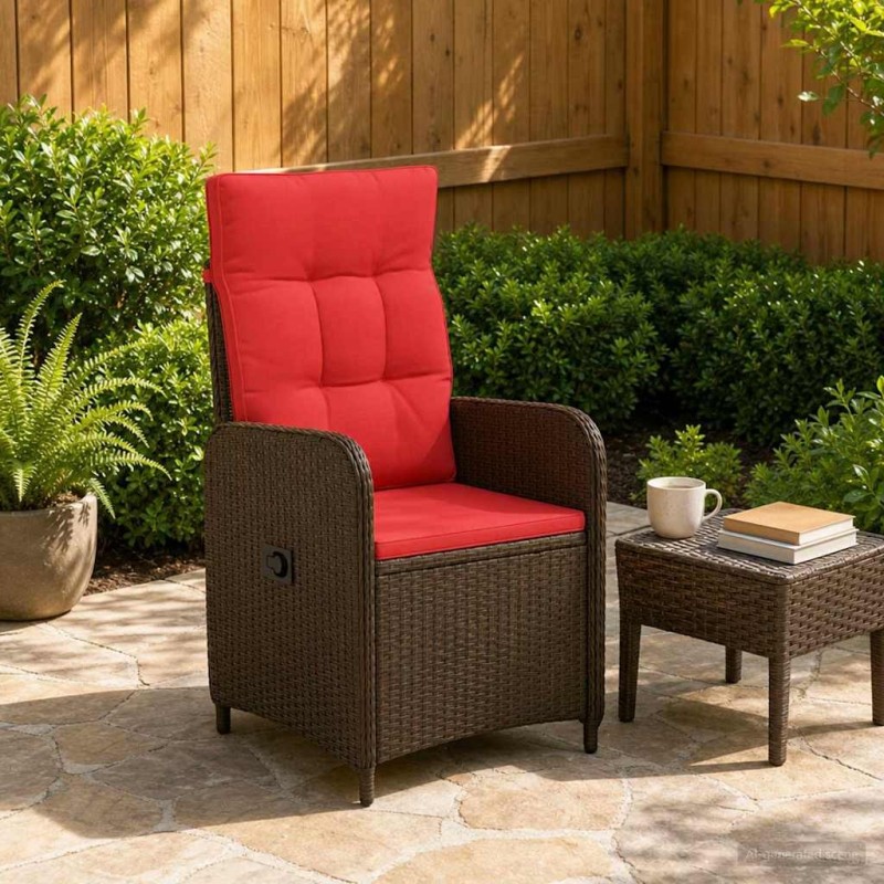 Chaise de jardin inclinable Marron et rouge polyrotin 648687648687