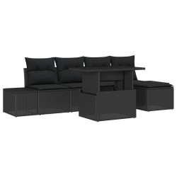 Ensemble de canapé de jardin 6 pcs Noir Poly rotin 648688648688