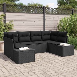 Ensemble de canapé de jardin 6 pcs Noir Poly rotin 648690648690
