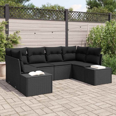 Ensemble de canapé de jardin 6 pcs Noir Poly rotin 648690648690