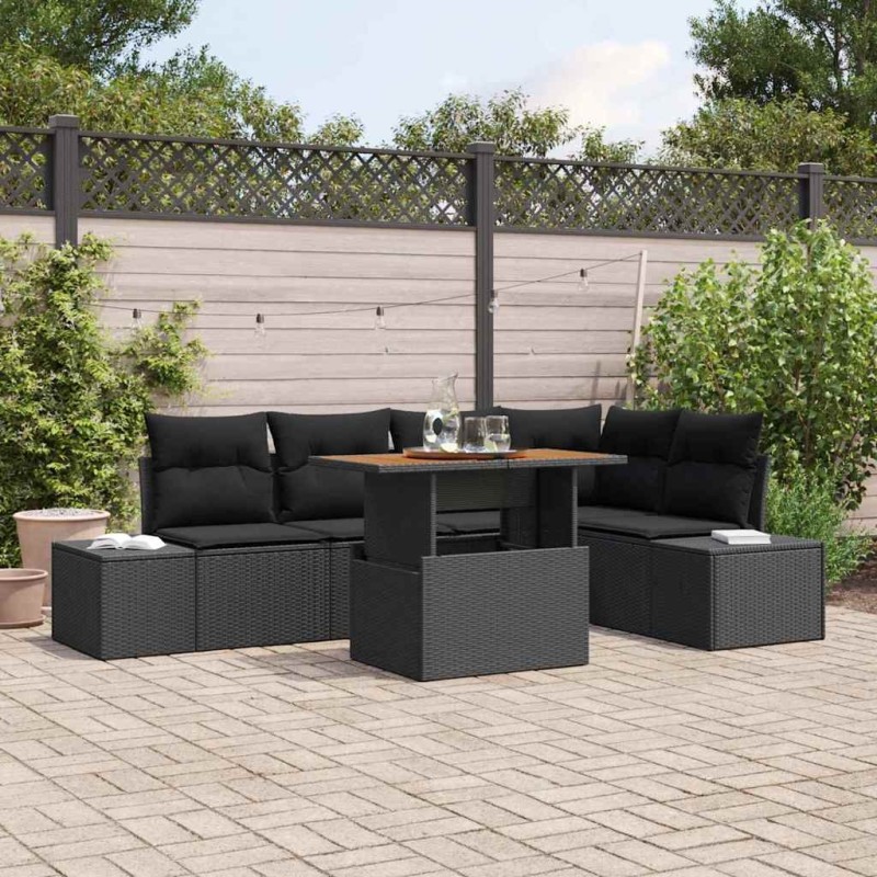 Ensemble de canapé de jardin 6 pcs Noir Poly rotin 648694648694