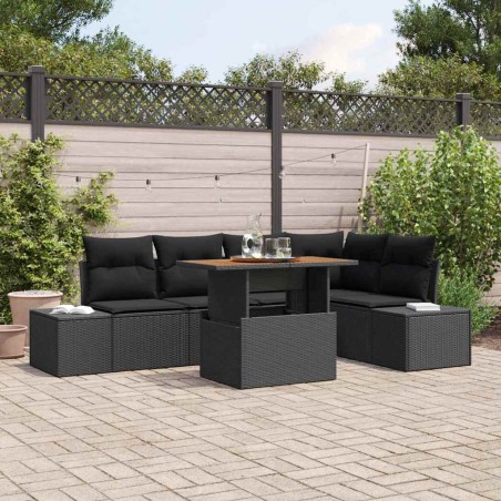 Ensemble de canapé de jardin 6 pcs Noir Poly rotin 648694648694