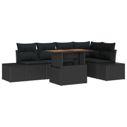 Ensemble de canapé de jardin 6 pcs Noir Poly rotin 648694648694