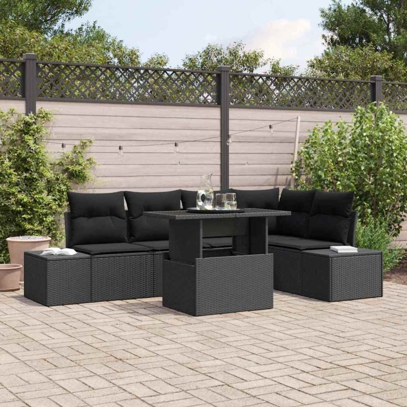 Ensemble de canapé de jardin 6 pcs Noir Poly rotin 648722648722