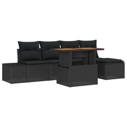 Ensemble de canapé de jardin 6 pcs Noir Poly rotin 648723648723