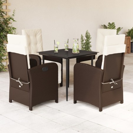 Ensemble à manger de jardin 5 pcs et coussins marron poly rotin 648727648727