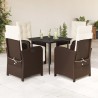 Ensemble à manger de jardin 5 pcs et coussins marron poly rotin 648727648727