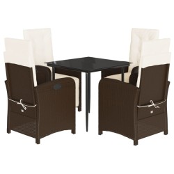 Ensemble à manger de jardin 5 pcs et coussins marron poly rotin 648727648727