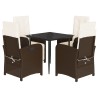 Ensemble à manger de jardin 5 pcs et coussins marron poly rotin 648727648727