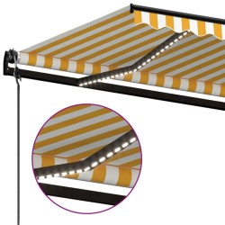 Auvent automatique capteur de vent/LED 350x250cm Jaune et blanc 648728648728