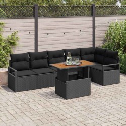 Ensemble de canapé de jardin 7 pcs Noir Poly rotin 648732648732