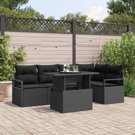 Ensemble de canapé de jardin 6 pcs Noir Poly rotin 648747648747