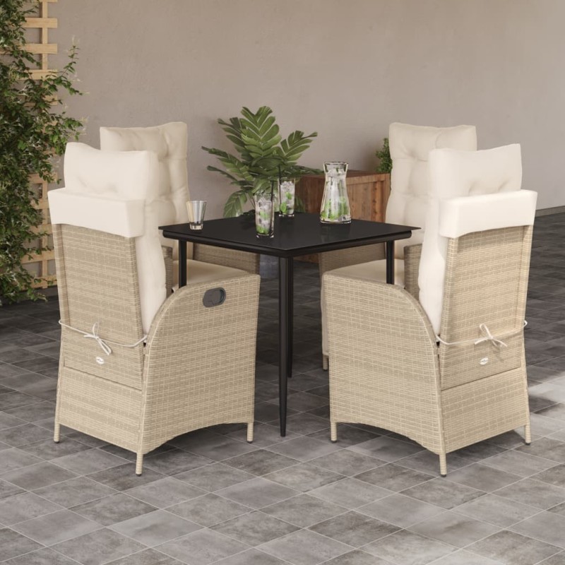 Ensemble à manger de jardin avec coussins 5pcs Beige poly rotin 648748648748