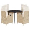 Ensemble à manger de jardin avec coussins 5pcs Beige poly rotin 648748648748