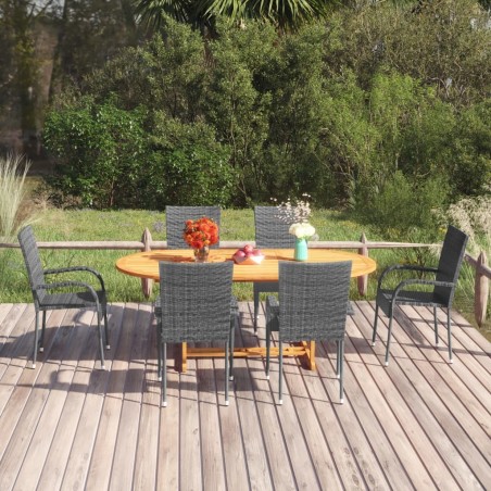 Ensemble à manger de jardin 7 pcs Résine tressée Gris 648750648750