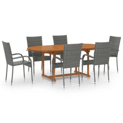 Ensemble à manger de jardin 7 pcs Résine tressée Gris 648750648750