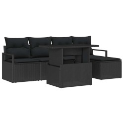 Ensemble de canapé de jardin 6 pcs Noir Poly rotin 648757648757