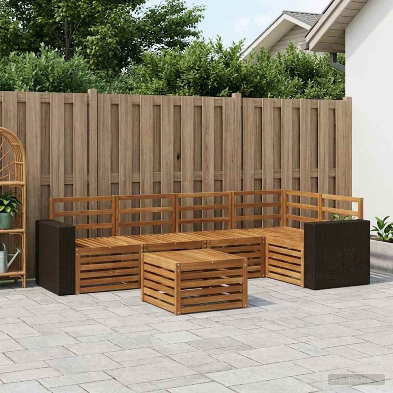 Ensemble de canapé d'angle 6 pcs Naturel Bois d'Acacia Massif 648817648817