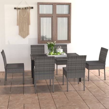 Ensemble à manger de jardin 7 pcs Résine tressée Gris 648849648849