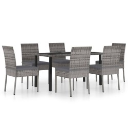 Ensemble à manger de jardin 7 pcs Résine tressée Gris 648849648849