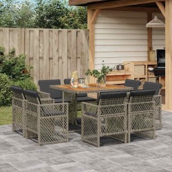Ensemble à manger de jardin 9 pcs coussins gris résine tressée 648852648852