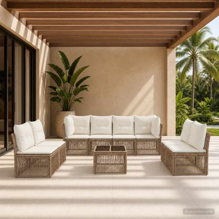 Ensemble de canapé de jardin 9 pcs Beige polyrotin 648855648855