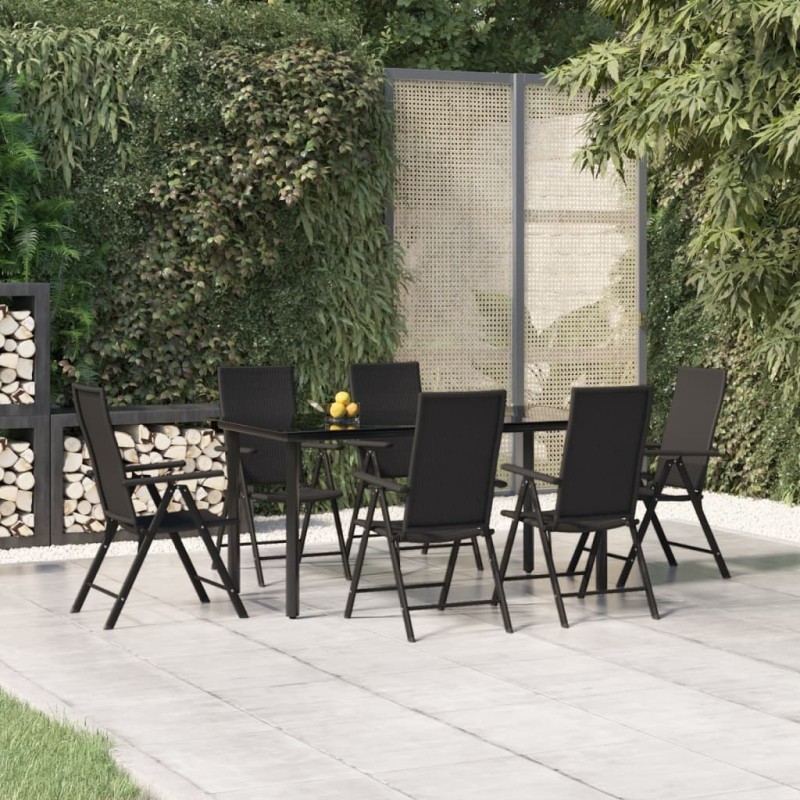 Ensemble à manger de jardin 7 pcs Noir Résine tressée 648860648860