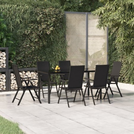 Ensemble à manger de jardin 7 pcs Noir Résine tressée 648860648860