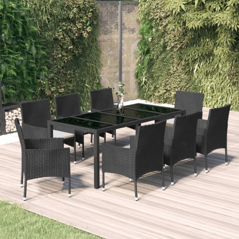 Ensemble à manger jardin 9pcs et coussins noir résine tressée 648903648903