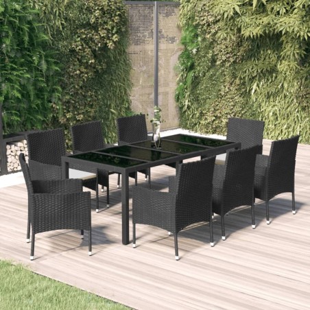 Ensemble à manger jardin 9pcs et coussins noir résine tressée 648903648903