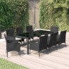 Ensemble à manger jardin 9pcs et coussins noir résine tressée 648903648903