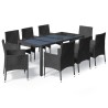 Ensemble à manger jardin 9pcs et coussins noir résine tressée 648903648903