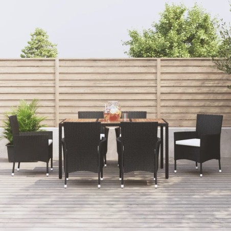 Ensemble à manger de jardin coussins 7pcs Noir Résine tressée 648907648907