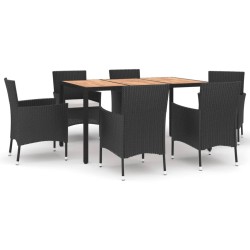 Ensemble à manger de jardin coussins 7pcs Noir Résine tressée 648907648907