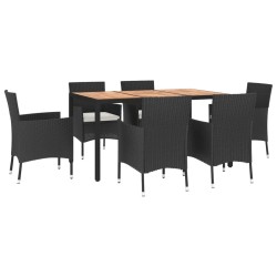 Ensemble à manger de jardin coussins 7pcs Noir Résine tressée 648907648907