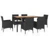 Ensemble à manger de jardin coussins 7pcs Noir Résine tressée 648907648907