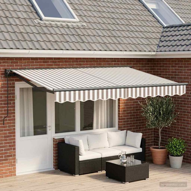 Auvent rétractable manuel Gris clair et blanc 4 × 3,5 m 648910648910