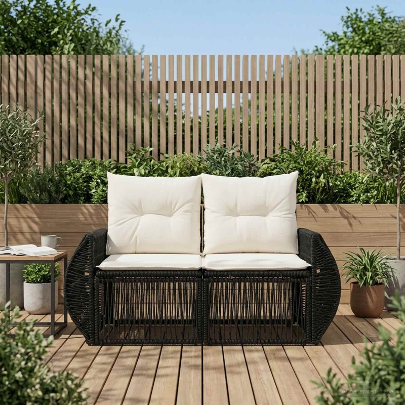 Canapé de jardin 2-Nombre de places Noir polyrotin 648940648940