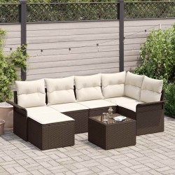 Ensemble de canapé de jardin 7 pcs Marron polyrotin 648973648973