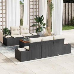 Ensemble de canapé de jardin 6 pcs Noir et Crème polyrotin 648989648989