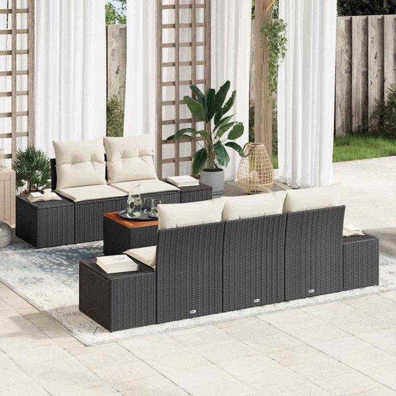 Ensemble de canapé de jardin 6 pcs Noir et Crème polyrotin 648989648989