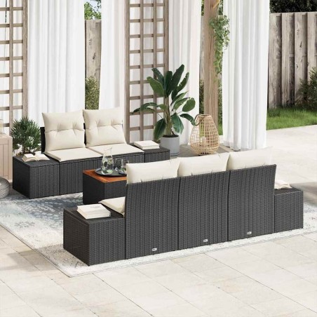Ensemble de canapé de jardin 6 pcs Noir et Crème polyrotin 648989648989