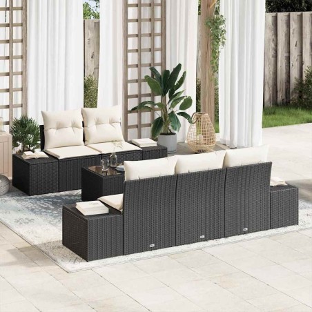 Ensemble de canapé de jardin 6 pcs Noir et Crème polyrotin 648990648990
