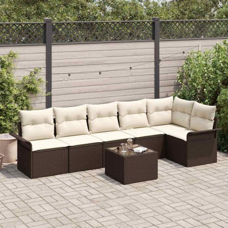Ensemble de canapé de jardin 7 pcs Marron Poly rotin 648994648994