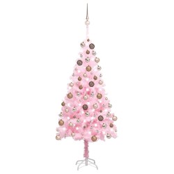 Arbre de Noël artificiel pré-éclairé et boules rose 150 cm PVC 648995648995