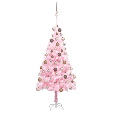 Arbre de Noël artificiel pré-éclairé et boules rose 150 cm PVC 648995648995