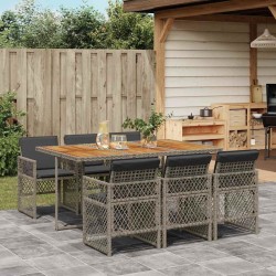 Ensemble à manger de jardin et coussins 7 pcs gris rotin 648998648998